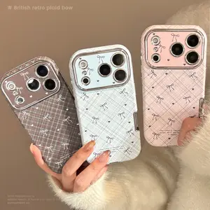 Suitable for 17 Pro Max Phone Case iPhone 16 Plaid Bowknot 15 Retro 13 Soft 12 Full Coverage Protection 14