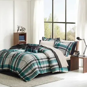 360 stand Twin Size Robbie Plaid Comforter Set with Bed Sheets, 68x86x1in Teal & Black, Intelligent Design ID10-2430, Hypoallergenic Polyester Fiber Fill, for Twin Size Bed Casual Use