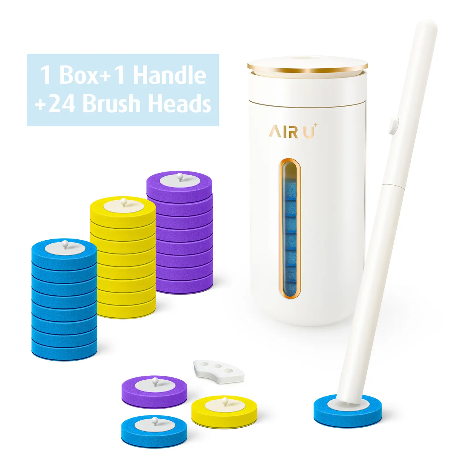AIR U Disposable Toilet Brush, Toilet Bowl WandHolder Set with 24PCS Cleaner Refills, BathroomCleaning System for Sink Bathtub Drain Wash BasinUrinal, Wall-Mount Scrubbing Toilet BrushBathroom Cleaning Kit