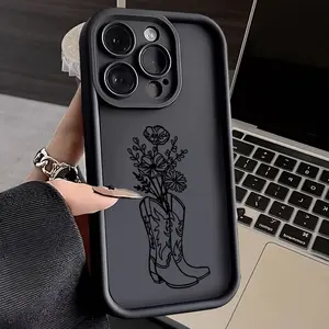 Phone case for iPhone 16 Pro Max E 15 Plus 14 13 12 11 XR XS Cowboy Boots Flowers Shockproof Silicone TPU Bumper Drop Protection Soft Cover