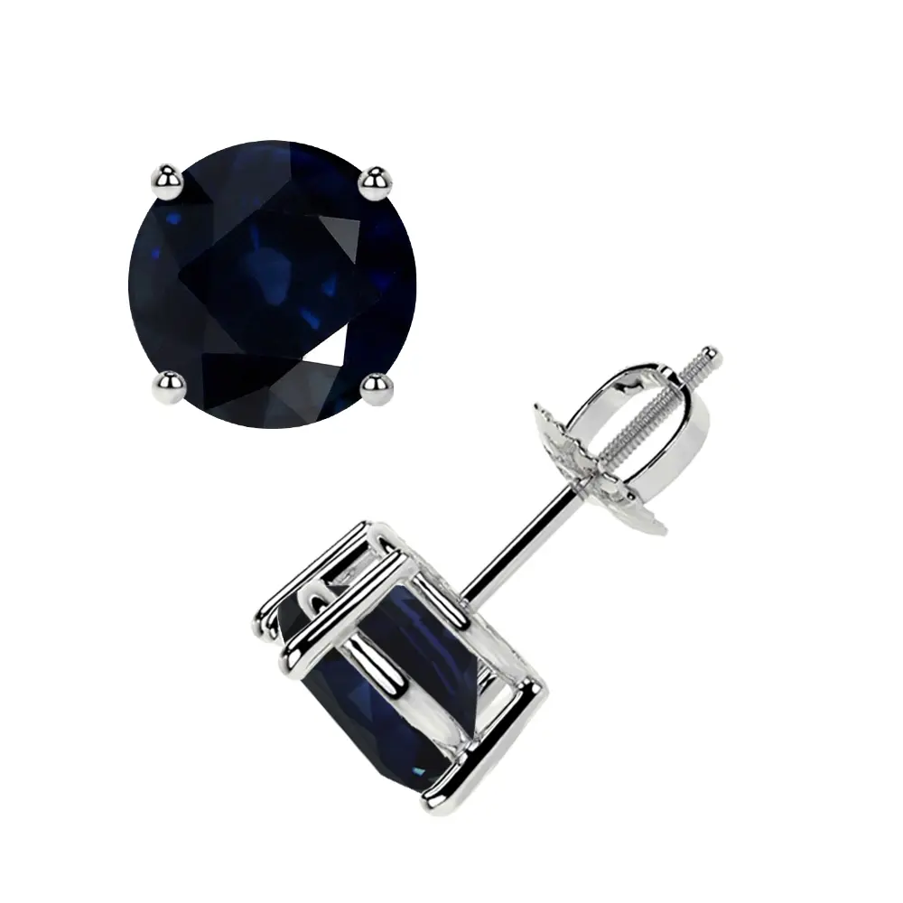 Classic Four Prong Round Blue Sapphire Stud Earrings (3.10cttw)- EBS001-7X7-A