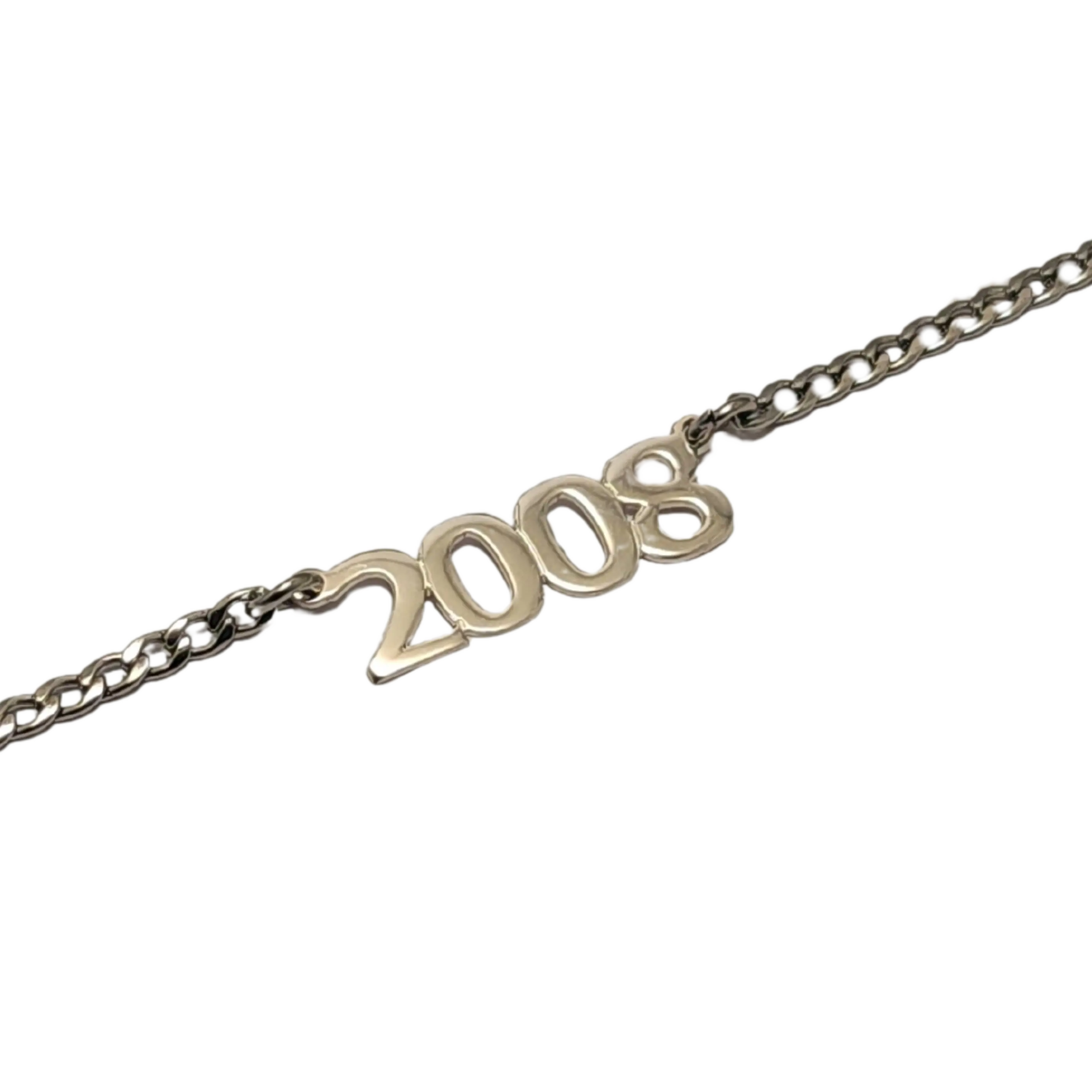 Small Classic Year Necklace with Cuban Link Chain in Sterling Silver