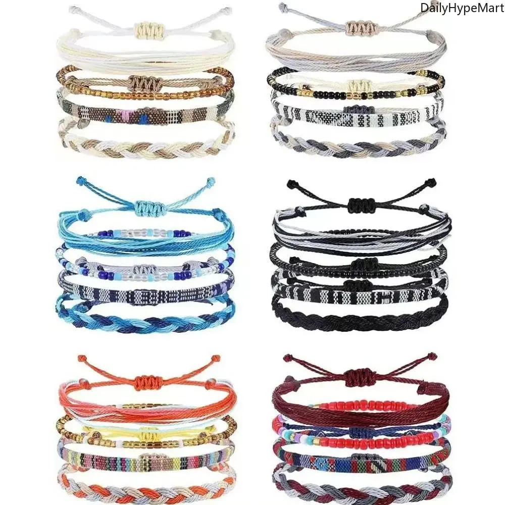 Men's Boho Surfer Twist Anklet Set - Waterproof Braided Rope Trendy Jewelry, Ideal for Anniversary Gifting Fashion Accessory, Trendy Fashionable Accessories, Ankle Bracelet, Matching Set, Funky, Men's Accessories