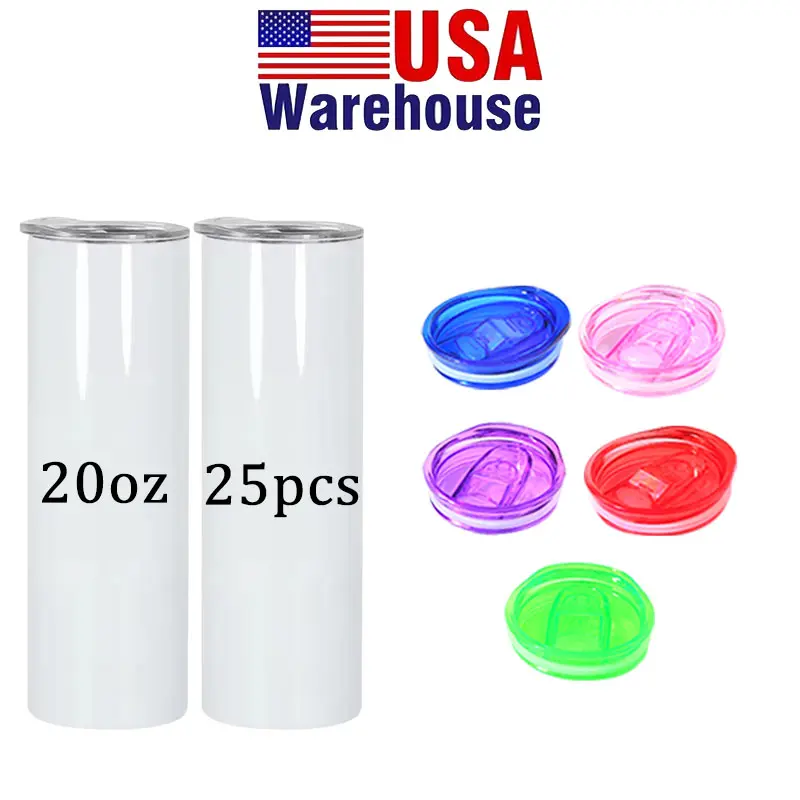 Crafix 25pcs 20oz Durable Stainless Steel Insulated Bottles - Straight Skinny, Polymer Coated for Heat Press/Oven Sublimation, with Plastic Straws, Mixed-Colored Lids, Festive Gifting Tumbler & Insulated Travel Drinkware