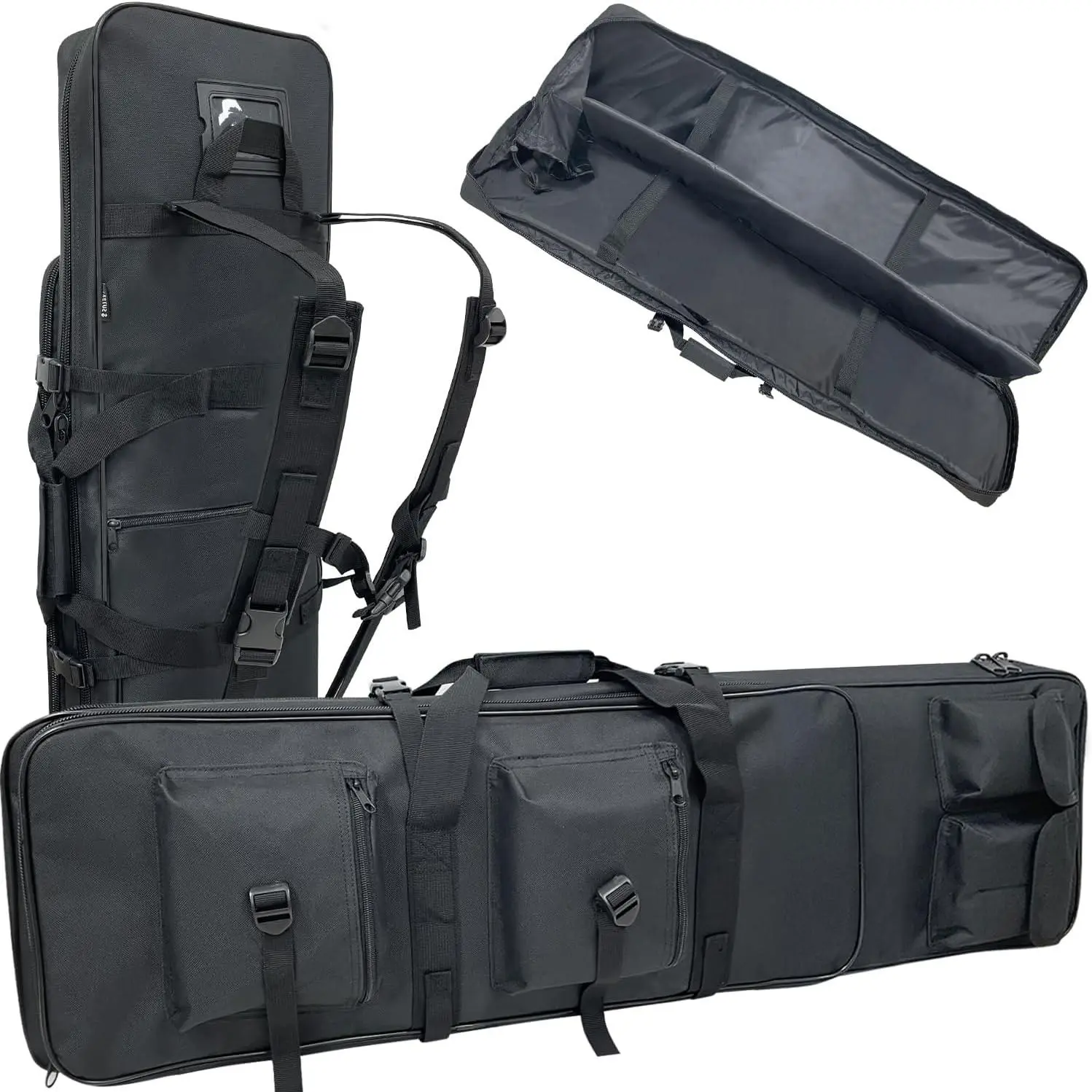 Heavy-Duty Double Rifle Case Backpack 33/39/42", Multi-Pocketed Tactical Bag with Padded Divider, Adjustable Straps & Lockable Zippers for Shooting Range, Tactical Equipment, External Secondary Bag, 10" W X 23" L