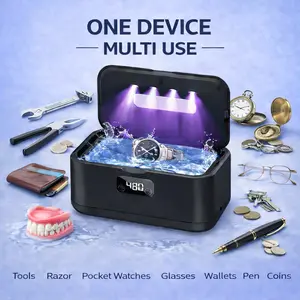 Ultrasonic Jewelry Cleaner with UV Sterilizer, Portable 360° Deep Cleaning Sonic Washer Machine, Plug-In Adapter Powered for Rings, Necklaces, Earrings, Watches, Eyeglasses, Retainers & Dentures