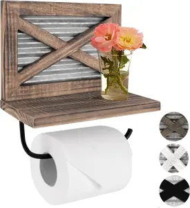 Autumn Alley Rustic Farmhouse Toilet Paper Holder With Shelf - Wall Mounted Wood and Galvanized Metal Bathroom Accessory