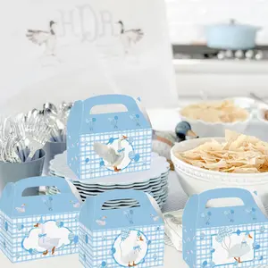 12 PCS Blue Silly Goose Party Favor Treat Boxes Bithday Party Supplies One Silly Goose Blue Gingham Gift Goodies Box Bags Goose Theme Bithday Decorations Baby Shower