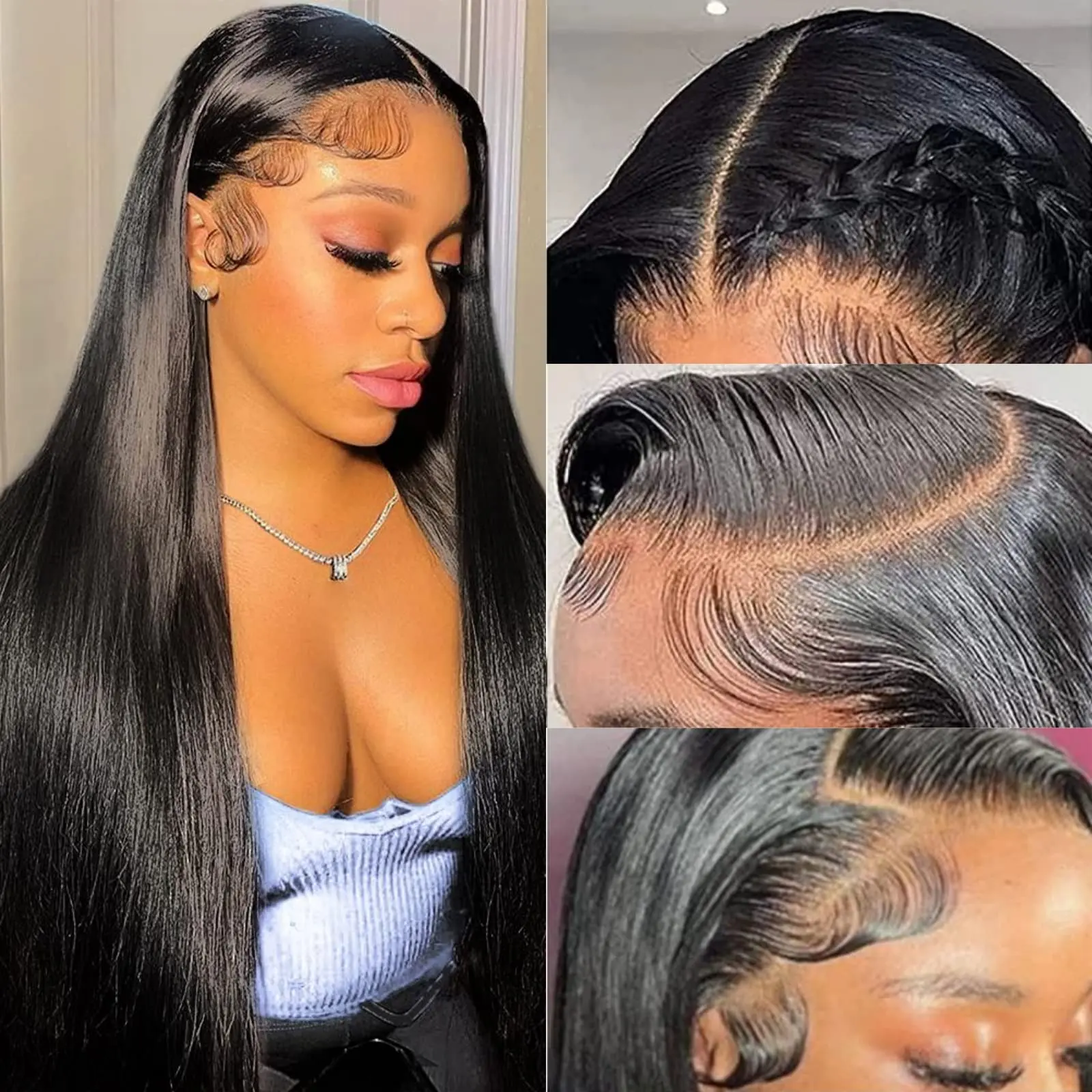 13x6 Lace Front Wigs Human Hair for Women 180 Density HD Transparent Straight Lace Front Wigs Human Hair Pre Plucked Glueless Lace Frontal Wigs Natural Black Color 30 Inch