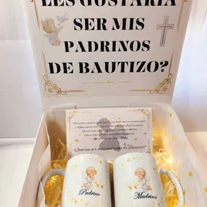 Propuesta para padrinos de bautizo en dorado - Set de 2 mugs 11oz - Drinkware, Reusable