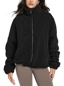 ODODOS Women's Sherpa Fleece Full-Zip Jacket Long Sleeve Coat Soft Warm Cinchable Outerwear with Pockets