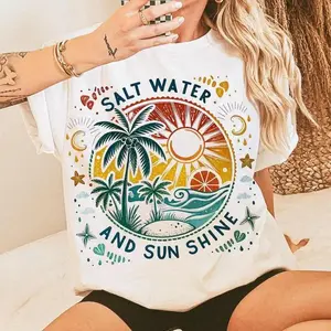 Salt Water And Sun Shine T-Shirt, Sublimation, Summer, Retro Beach, Tropical Top, Graphic Cotton T Shirt