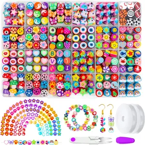480 count Fruit Flower Polymer Clay Beads, 24 Style Cute Heart Mushroom Clay Beads Charms for  Necklace Earring Making, DIY Bracelet Making Kit Accessories for Women Girls