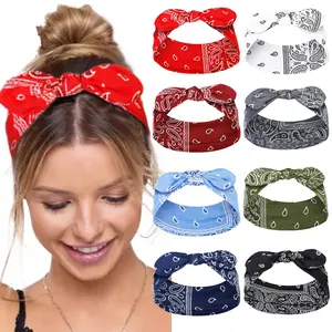Bandana Headbands for Women with Bow Paisley Cute Summer Hair Accessories Wide Knotted Headband Bow Hair Bands Rabbit Ears Womens Turban Headbands Headwraps for Girls