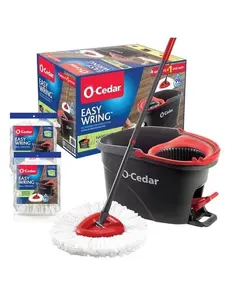 O-Cedar EasyWring Microfiber Spin Mop & Bucket System with 1 Extra Mop Head Replacement (2 Total Refills)