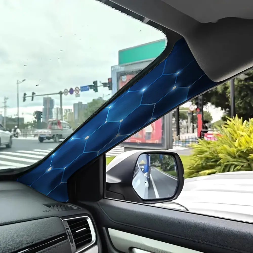 Jdm Car Interior a Pillar Modification Upgrade, Blue Geometric Patchwork Self-Adhesive Elastic Sticker, Universal Fit, Easy Installation, Car Interior Decor, Sticker For Cars