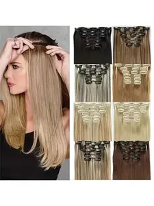 {Women'S High Temperature Fiber Hairpieces}6pcs Clip-In Hair Extensions Set, 16 Clips, Synthetic Fiber, Volumizing, Lengthening, Versatile for All OccasionsHairpieces
