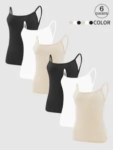 6pcs backless sheer Lightweight camisole top with no pads, slip-free design, ideal for casual and workout wear