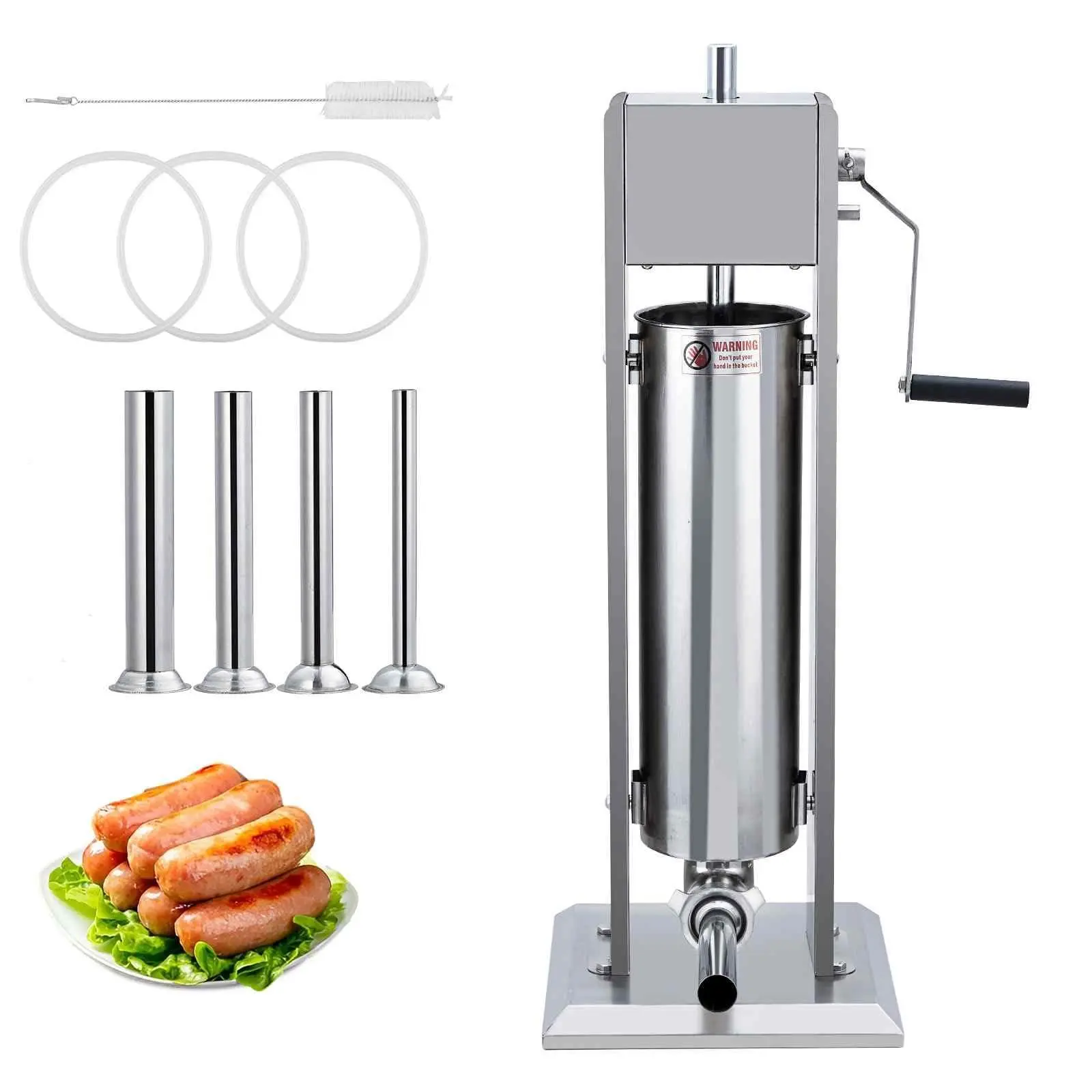 GARVEE Sausage Stuffer, Manual 15LBS/7L Sausage Maker Machine, Meat Stuffer with Dual Speed, Stainless Steel Heavy Duty Sausage Filler with 4 Stuffing Tubes, for Commercial and Home Use