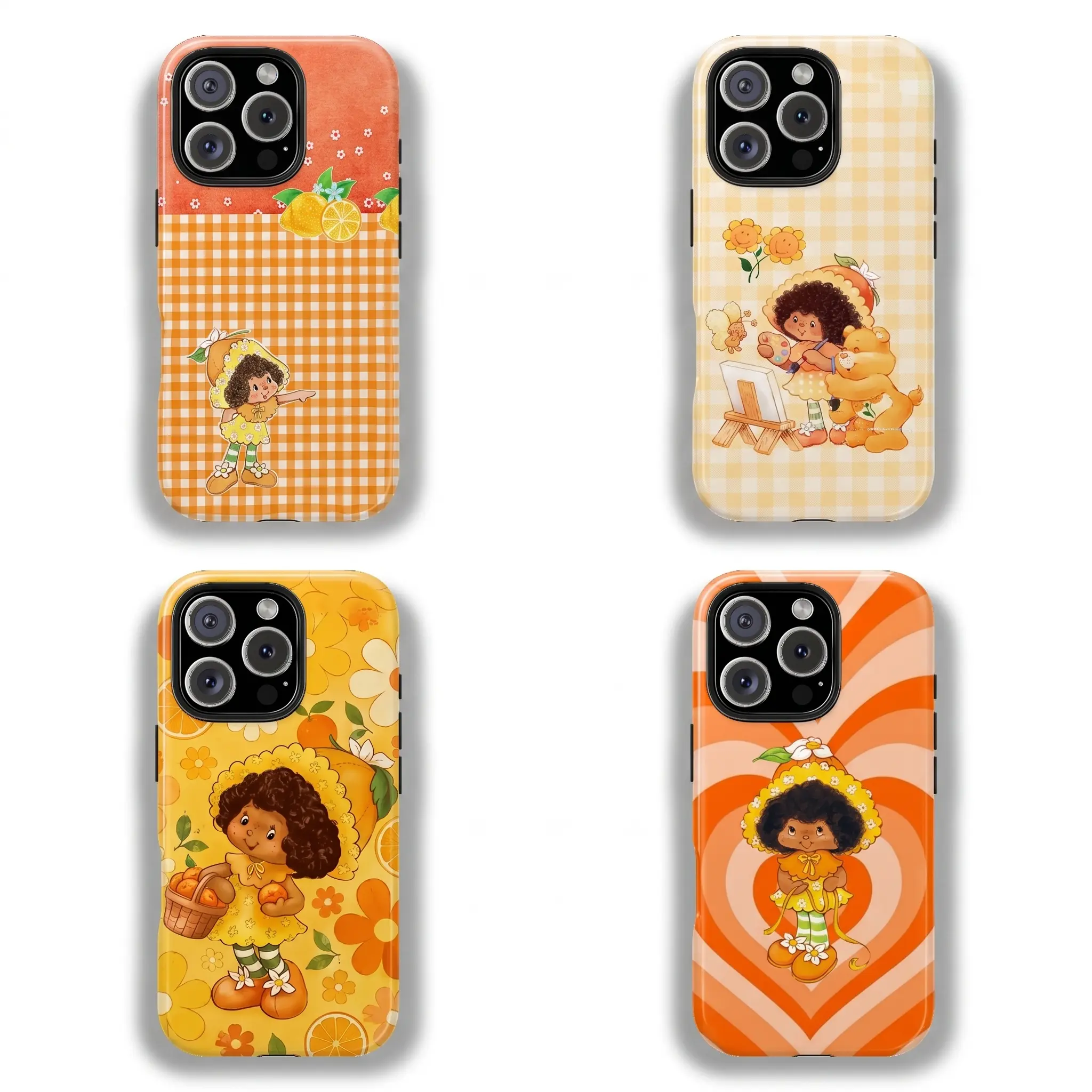 Retro Print Cute Orange Strawberry & Shortcake Protective Cellphone Casing - Multi-Size for iPhone Series (17 Pro Max,16,15,14,13,12,11 Pro Max) - Cute Accessories, Gift Idea