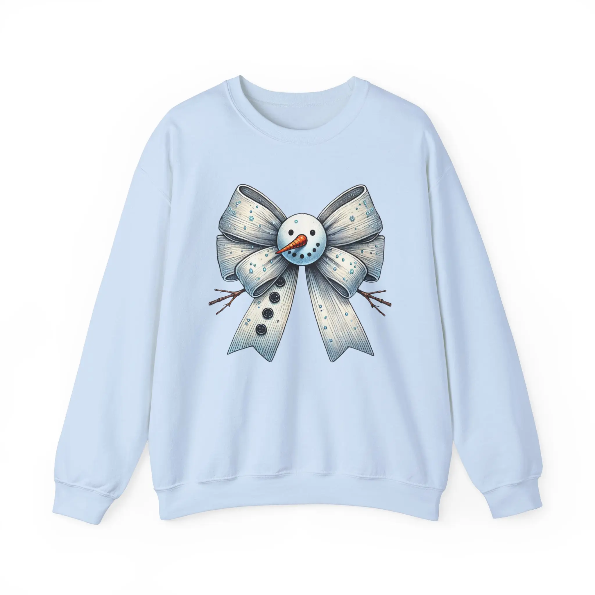 Snowman Coquette Bow Sweatshirt, Holiday Winter Apparel, Christmas, Festive Clothing, Seasonal Pullover, Cute Winter Sweatshirt