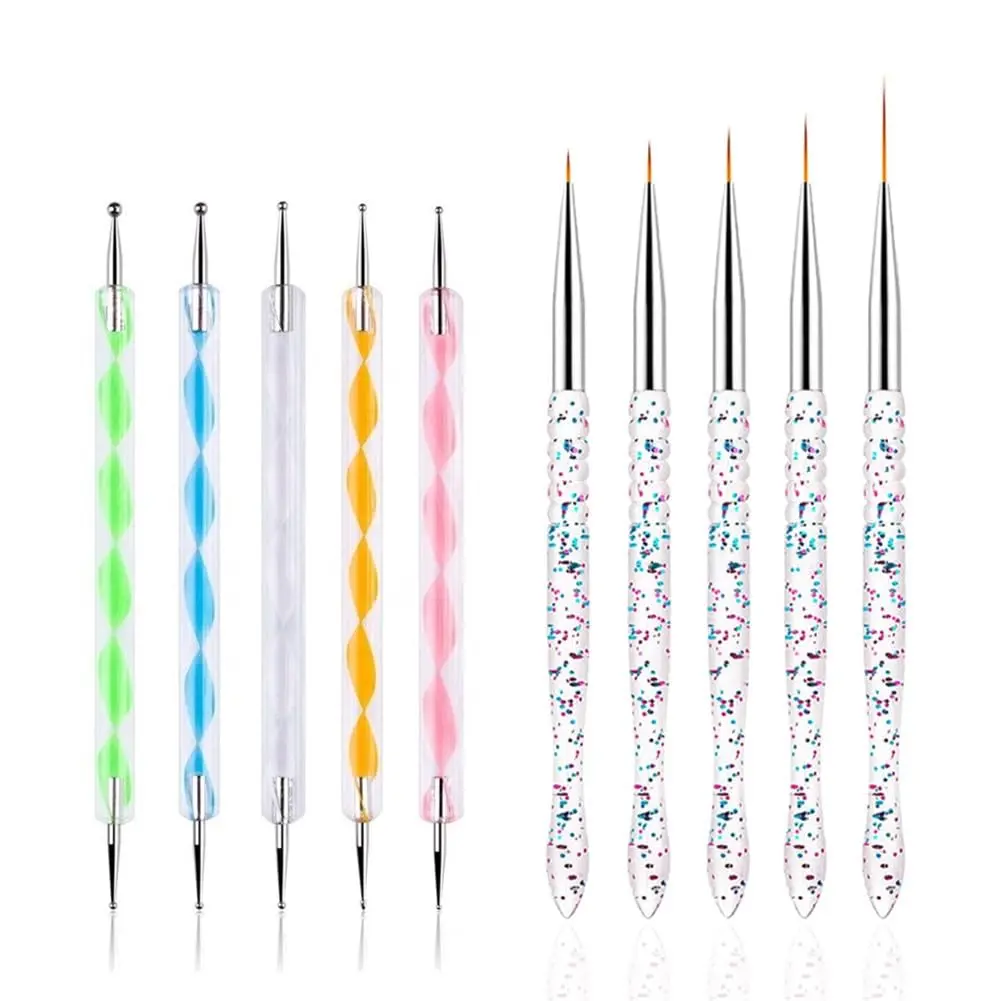 Dotting Tools 10 count Kit, 5 count Double-end  Dotting tools and 5 count  Art Liner Brushes,  Art Design Tools