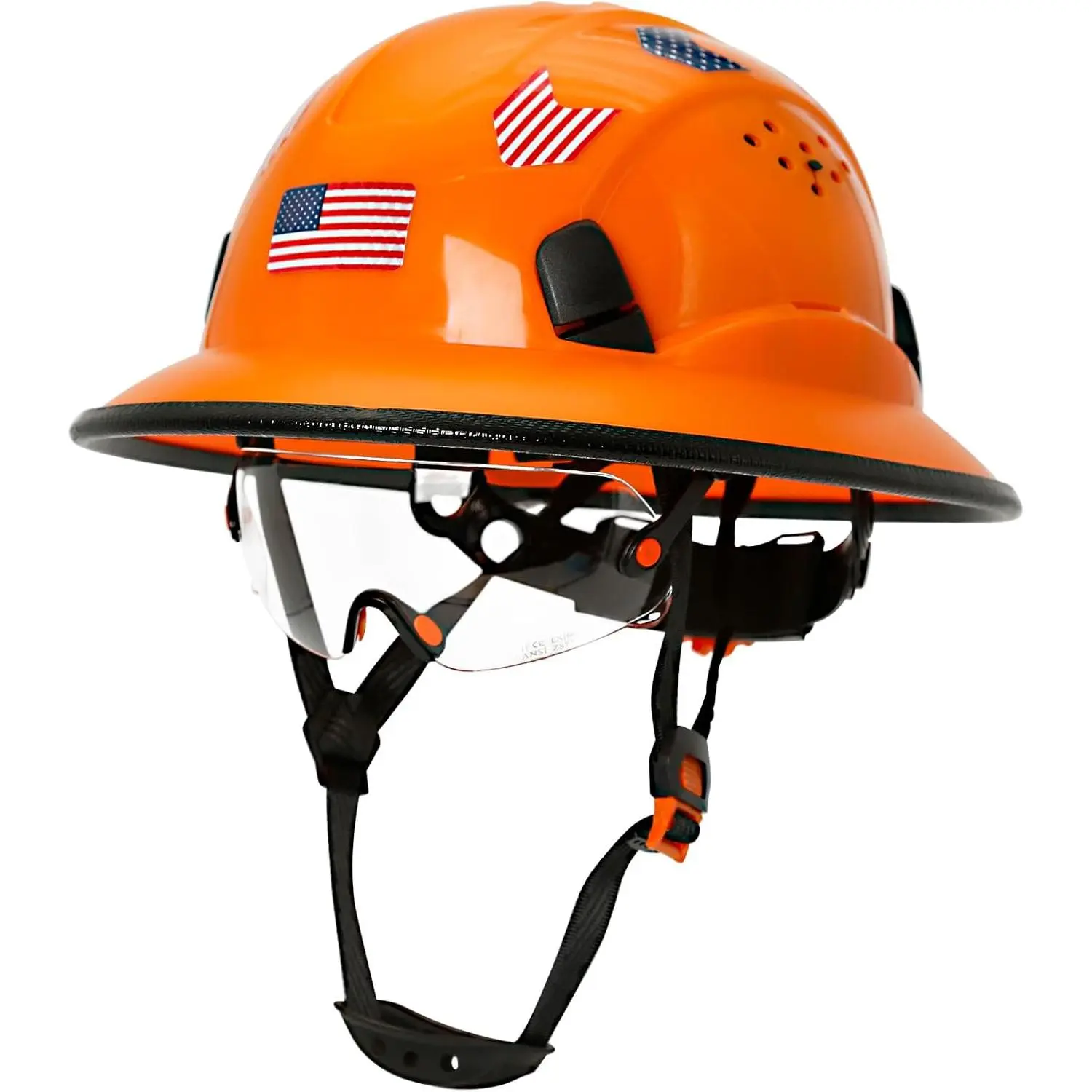 Hi-Viz Full Brim Construction Hard Hat for Men - Vented Safety Helmet with Adjustable Airflow, Sliding Vent Holes, Visor, Chin Strap, 6-Point Ratchet Suspension, High-Visibility Reflective Design, All-Season Safety Gear for Outdoor Work, Hdpe