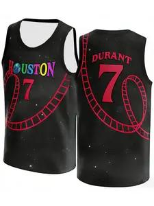 Houston Kevin Durant #7 Christmas Edition Basketball Jersey Blue Icicle Print Breathable Mesh Sleeveless Athletic Tank Top for Fans Durant Supporters Christmas Collectors American-style basketball jersey
