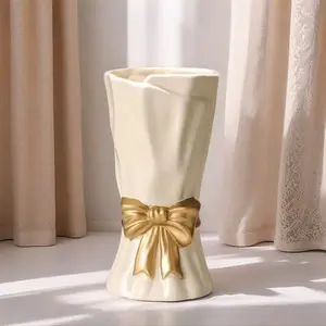 Bow Vase, White Flower Vase for Home Decor, White Ceramic Vases for Boho Style, 9.3 Inch Large Vases for Ideal Shelf Decor/Table/Living Room. (Glazed Exterior and Interior) decorative modern