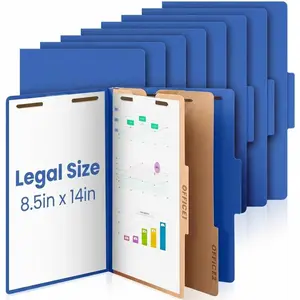 12 Pcs Legal Size Classification Folders Bulk 2 Dividers Pressboard File Folder with Expansion 2 Prongs Fastener Heavy Duty Office File Organizer for School Hospitals Home (Dark Blue)