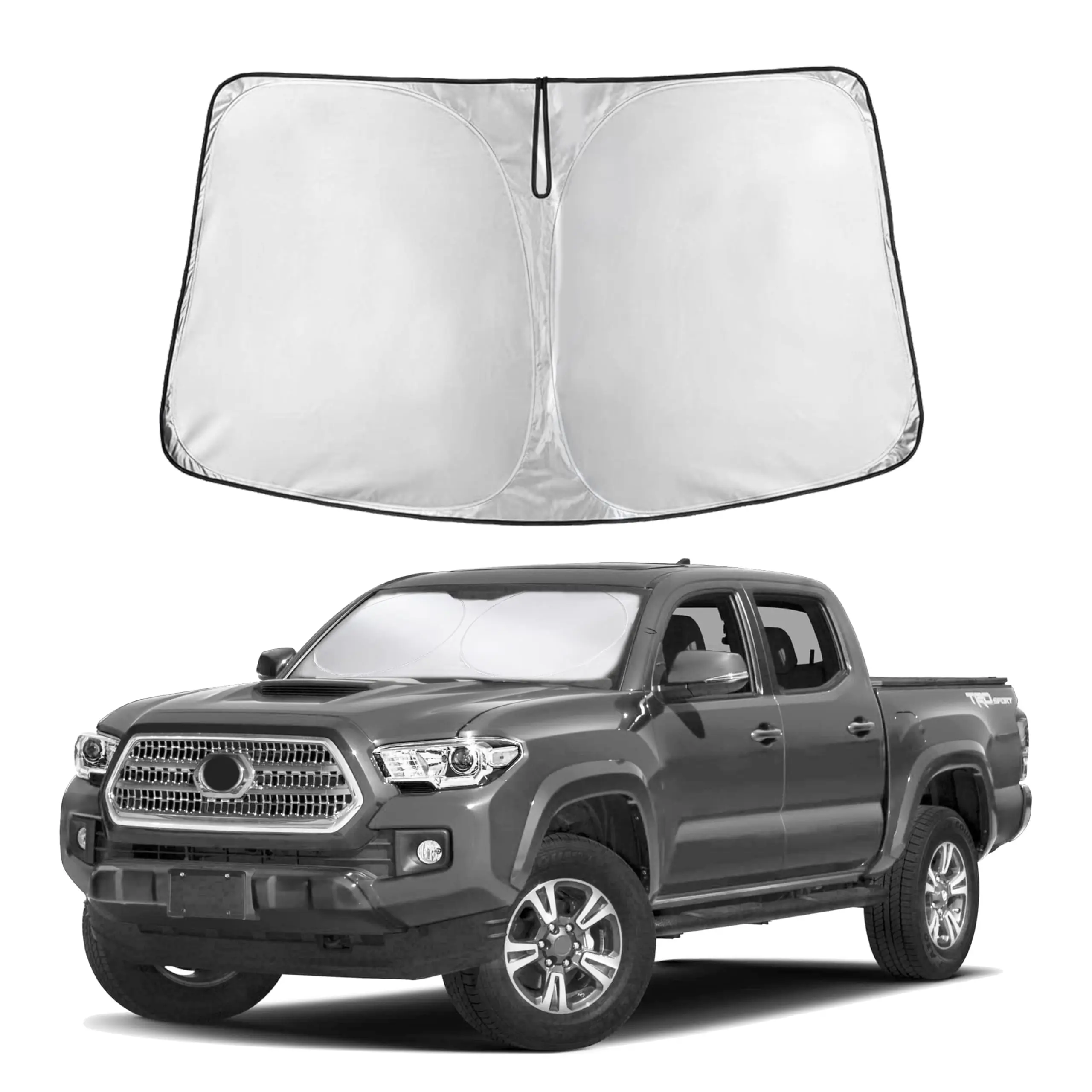 EcoNour 4-Layer Visor-Mounted Automotive Glass Sunshade, Custom-Fit Durable UV-Blocking Windshield Cover Front Window for 2016-2025 Tacoma, Collapsible Shade Device Front Window That Pops Open Instantly