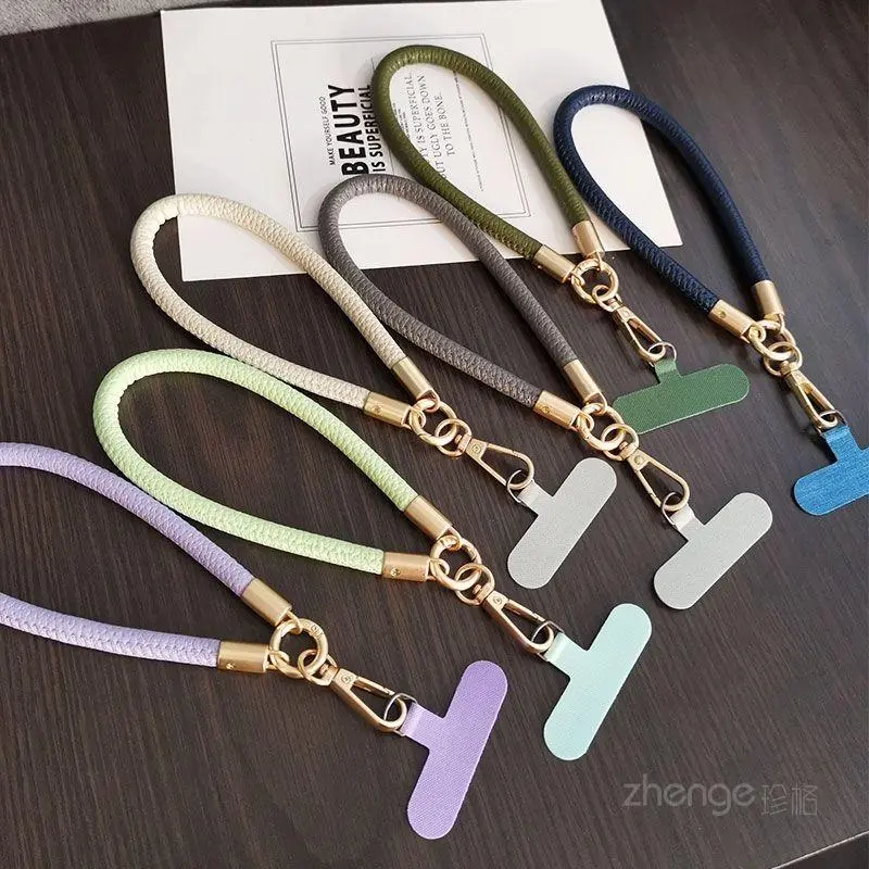 Zhenge Fashion Leather Phone Lanyard with Short Metal Chain, Durable Handheld Mobile Phone Accessory for Men, Universal Outdoor Smartphone Protection, Purple, Phone Accessories, Accessories
