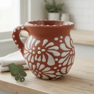 Terracotta Jarrito Mug | Handmade Mexican Relief Pottery Cup