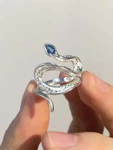 Blue Rhinestone Snake Ring, Adjustable Open Band, Perfect for Daily Wear Jewelry, Stylish and Versatile Accessory for Women, Statement Multi Ring, Stackable Finger Rings