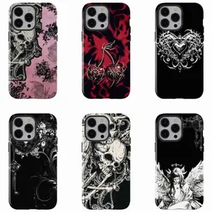 Dark Gothic Thorn Skull Phone Case, Punk Rose Heart Style Shockproof Protective Cover  iPhone 11 12 13 14 15 16 17 Pro Pro Max Plus, Mobile Phone Accessory
