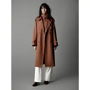 URBAN REVIVO Women's 2026 Minimalist Belted Double-Breasted Collared Neck Longsleeve Trench Coat - Polyester Fabric, Basic Plain Top-Inspired Casual Urban Outerwear Jacket
