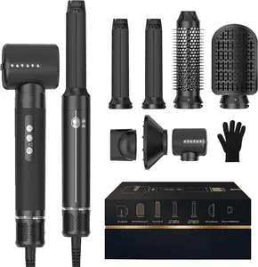 Hair Dryer Brush 7 in ONE, Powerful Blow Dryer Brush with Air Curler for Hair, Brush Blow Dryer with Diffuser, Ionic Hot Air Brush Fast Dry, Volumize, Curls, Straight, Hair Styling Tools 100-120V