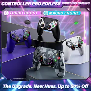 PS5 Wireless Game Controller Pro with LED RGB lighting - supports Turbo and macro programming, compatible with PlayStation 5, dual vibration, motion sensing, fast charging, and an anti-drift calibration guide. A great gift for family and friends.