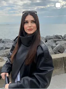 New lychee pattern temperament women's clothing wholesale fashion High Neck leather jacket outerwear coats womenswear cross-border European and American style autumn and winter