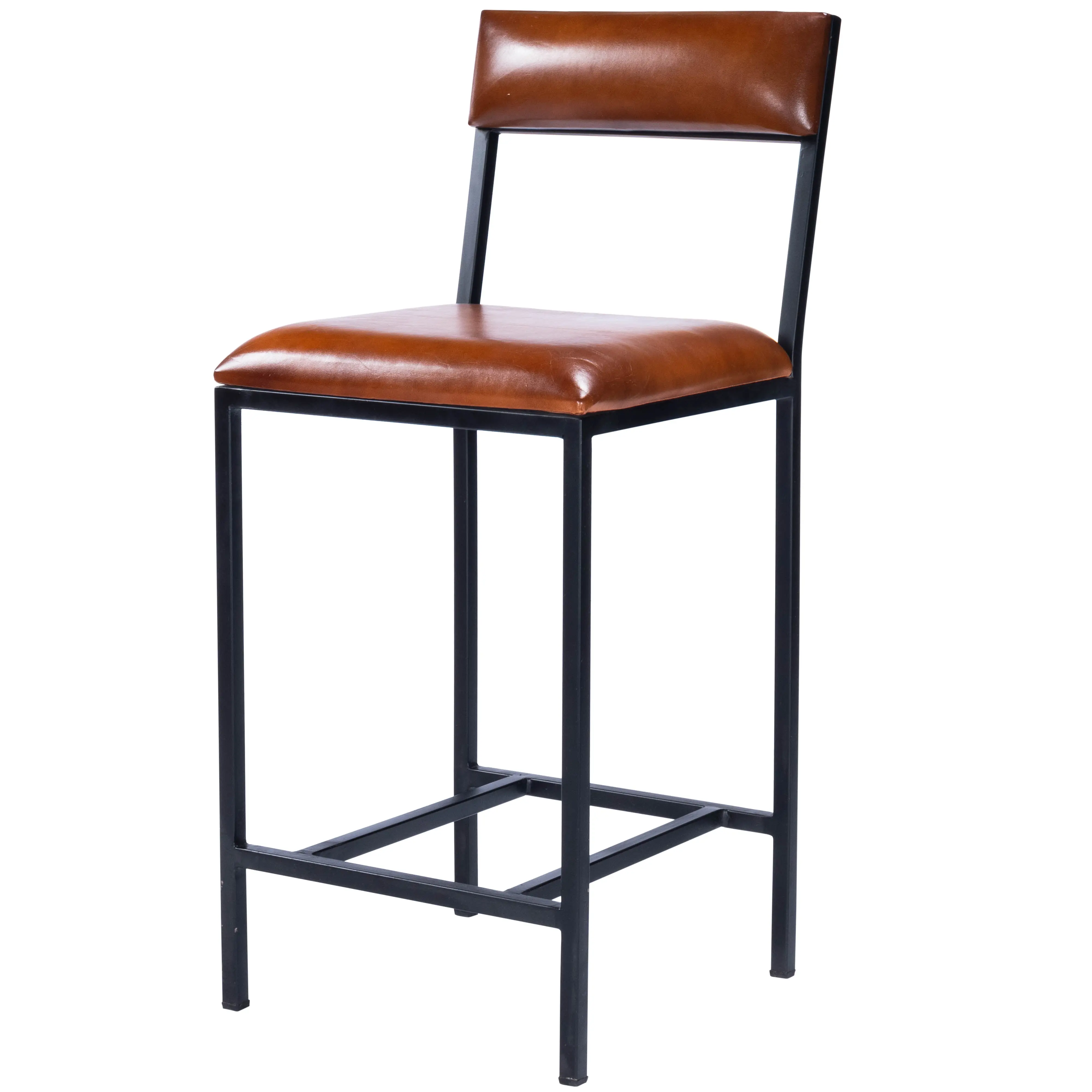Butler Specialty Company Lazarus 27 in. Seat Height Leather and Metal Counter Stool, Medium Brown