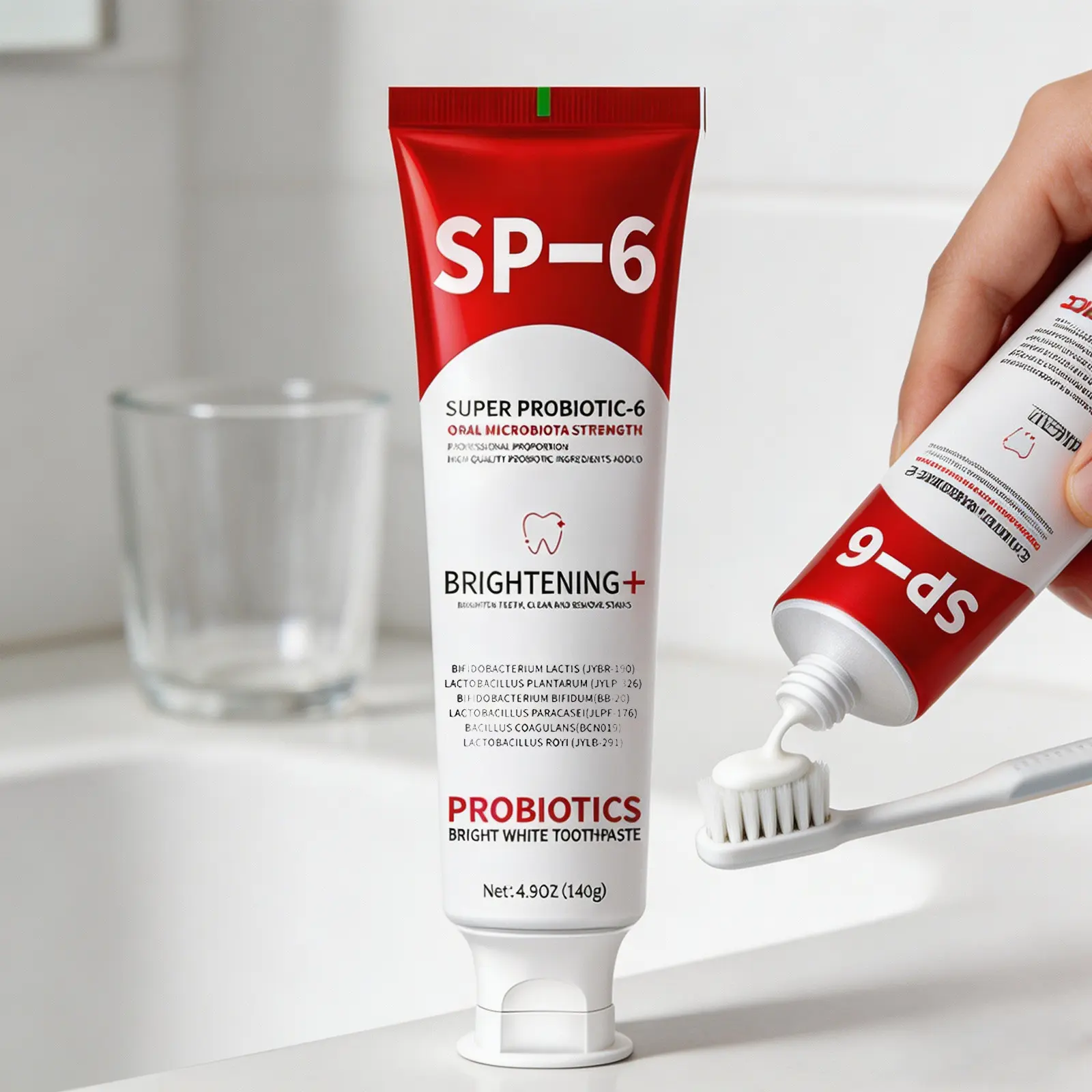 SP-6 Probiotic Toothpaste - Niacinamide Brightening Toothpaste, Dental Care Toothpaste, Cleans and Polishes Teeth, Removes Stains and Fights Bad Breath, Fresh Mint Flavor, Super Probiotic Toothpaste