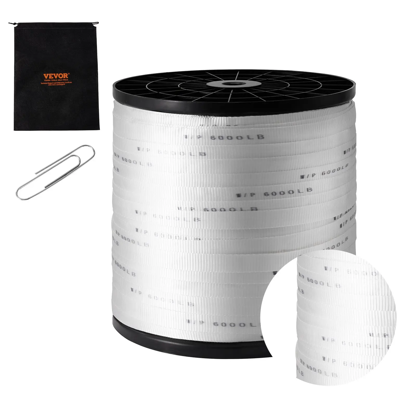 【DealsForYouDays】VEVOR Polyester Pull Tape, 1x 2103' Mule Tape Flat Rope, 6000 lbf Tensile Capacity, Printed Webbing Cable Pulling Tape for Packaging, Gardening, Commercial Electrical, Conduit Work, White