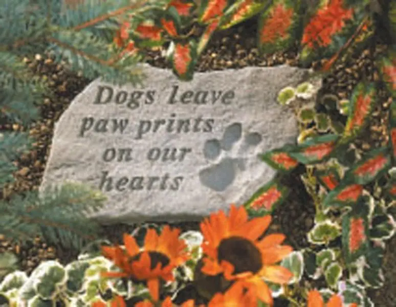 212 MAIN Outdoor Weatherproof Cast Stone Memorial Plaque - "Dogs Leave Paw Prints On Our Hearts" Design, 14.5 in x 9.5 in, Includes Display Hanger