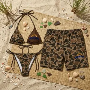 Twisted Tea Camo Couple Matching Swimsuit Set, Bikini and Mens Swim Trunks, Camouflage Beachwear, Matching Vacation Outfit, Gift for Him Her