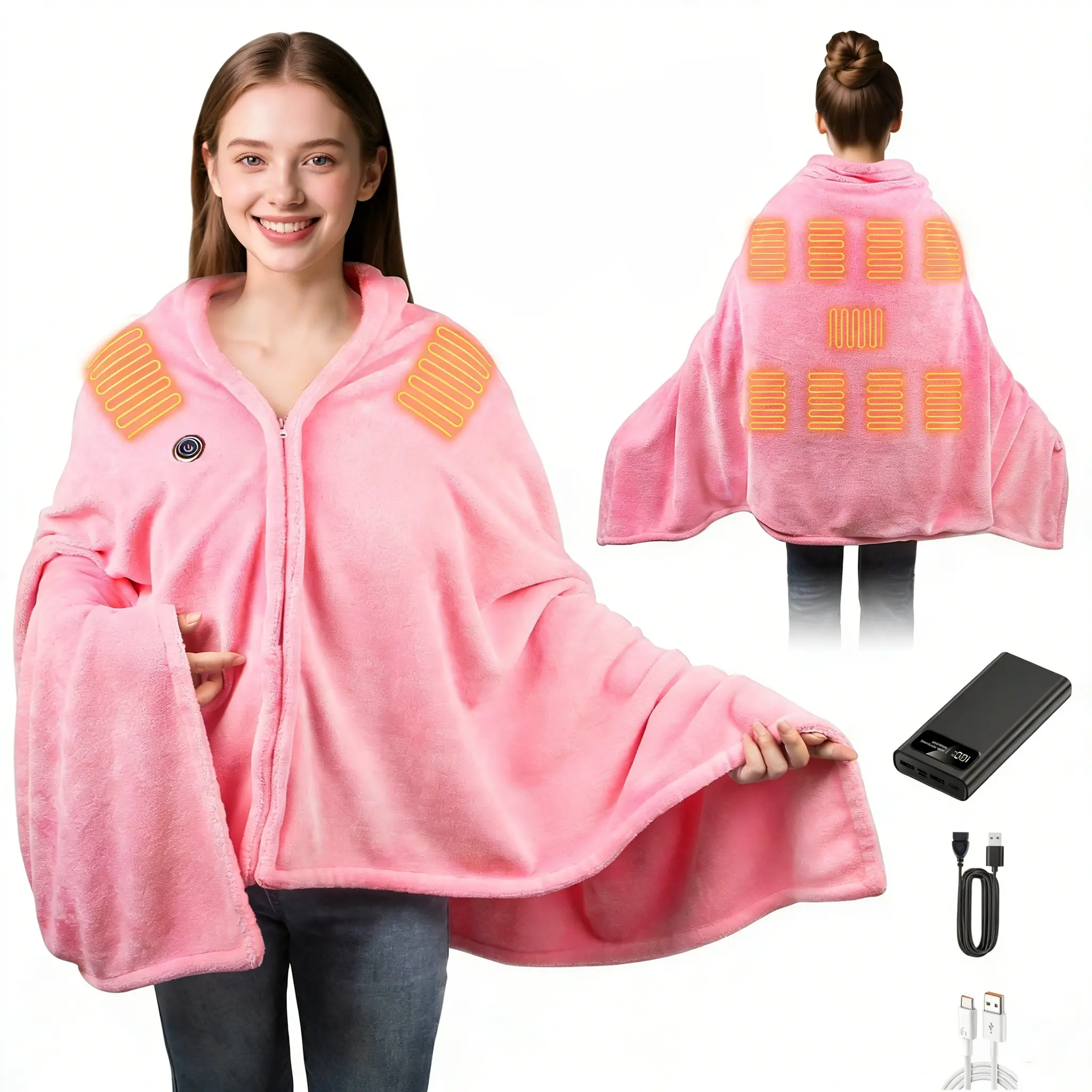 Cordless Heated Blanket Shawl with 20000mAh Battery | 15s Fast Heat Wearable Electric Poncho | Portable Battery Operated Wrap for Spring Camping, Gardening & Overlanding | Washable Fleece Blanket for Outdoor, Office & Travel | Mother’s Day Gift for Her