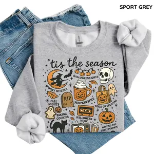 Tis The Season Halloween Sweater, Retro Spooky Witch Sweatshirt, Cute Coquette Pumpkin Spice Pullover, Trendy Fall Graphic Shirt Gift for Her,