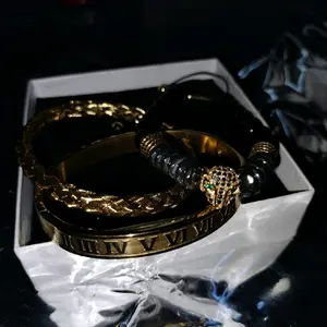 black and gold panther head bracelet set