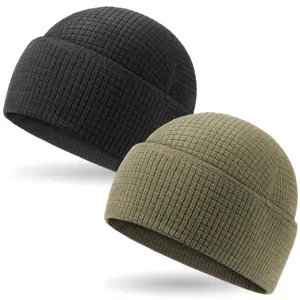 OUTDOOR SHAPING 2-Pack Tactical Beanie for Men & Women – Grid Fleece Cuffed Watch Cap, Warm Lightweight Breathable Skull Cap, Sweat-Wicking Winter Hat for Outdoor, Running, Cycling, Helmet Liner
