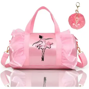 New in 2025 Cute Backpack Ballet Bag Kits Tutu Dress Dance Bag, Girls Personalized Waterproof Bag Ballerina Duffle Bag with Key Chain Cute Plush hanging Pink ball(Pink)