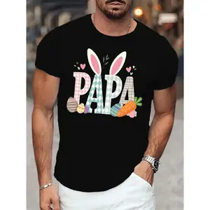 100% Pure Cotton Men's T-Shirt - Fun and Stylish Graphic Tee Featuring Cute Easter Bunny Ears Design with Papas Name and Colorful Eggs - Soft and Comfortable for Casual Wear, Perfect for Spring Celebrations, Holiday Gatherings, and Gifts for Family A